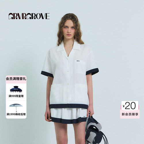 GROVE官方旗舰店2026SS春夏新款韩系撞色短袖衬衫上装女GS26SHK02