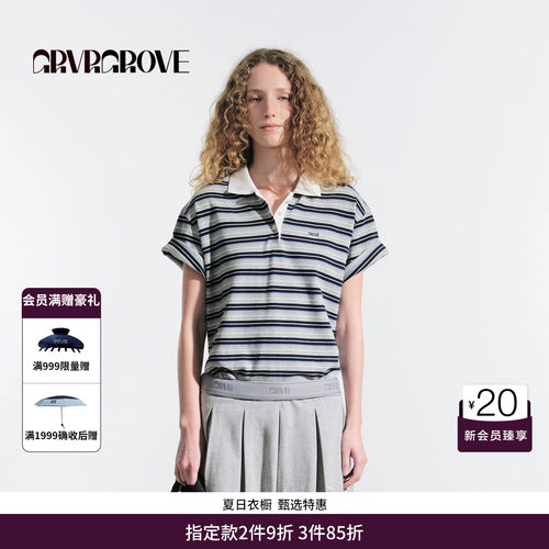 GRVR GROVE官方旗舰店HS夏日款条纹短袖polo衫女款 GM5TS06M