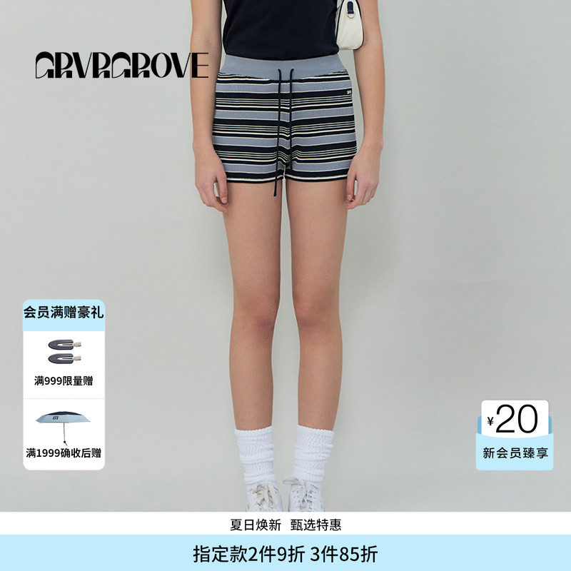 GROVE官方旗舰店SS春夏款女士条纹针织衫短裤GR5KB01C