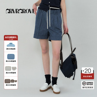GROVE官方旗舰店2025SS春夏款女士条纹梭织短裤GS5PT15M