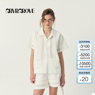 t恤GS5SH09M 衬衫 GROVE官方旗舰店2025SS春夏新款 女士蕾丝短袖
