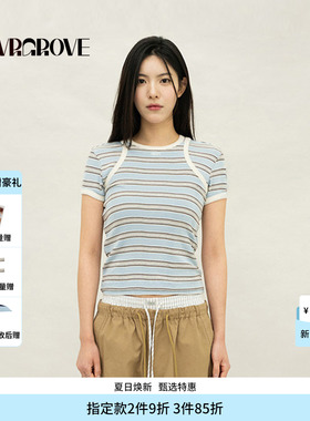 GROVE官方旗舰店2026PS春季新款短袖T恤条纹撞色上装女GP26TSK14