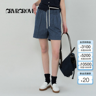 GROVE官方旗舰店2025SS春夏新款 GS5PT15M 女士条纹梭织短裤