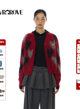 GROVE官方旗舰店 2025WT冬季新款长袖毛织开衫毛衣外套女GCW5KN04