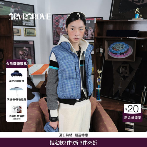 GRVR GROVE官方旗舰店 2025WT冬季款羽绒服马甲格纹外套GCW5VT01