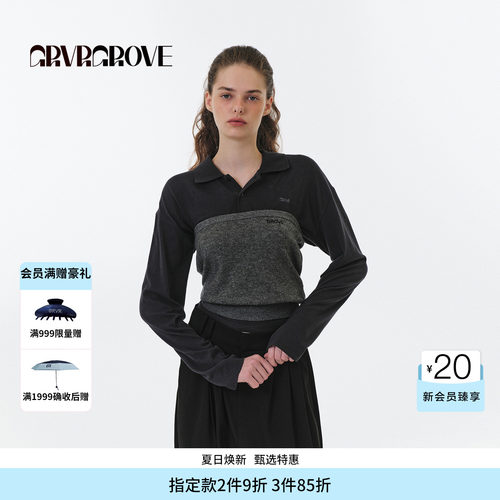 GROVE官方旗舰店 FW秋季款翻领长袖T恤女款 GF5TS06M