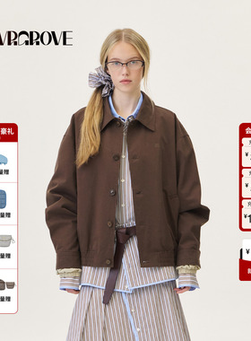 GROVE官方旗舰店2026PS春季新款假两件翻领夹克牛角扣 GP26JKC08