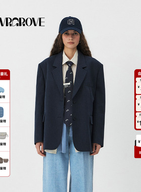 GROVE官方旗舰店明星同款2025PS春季新款条纹西装外套GS5JK03M