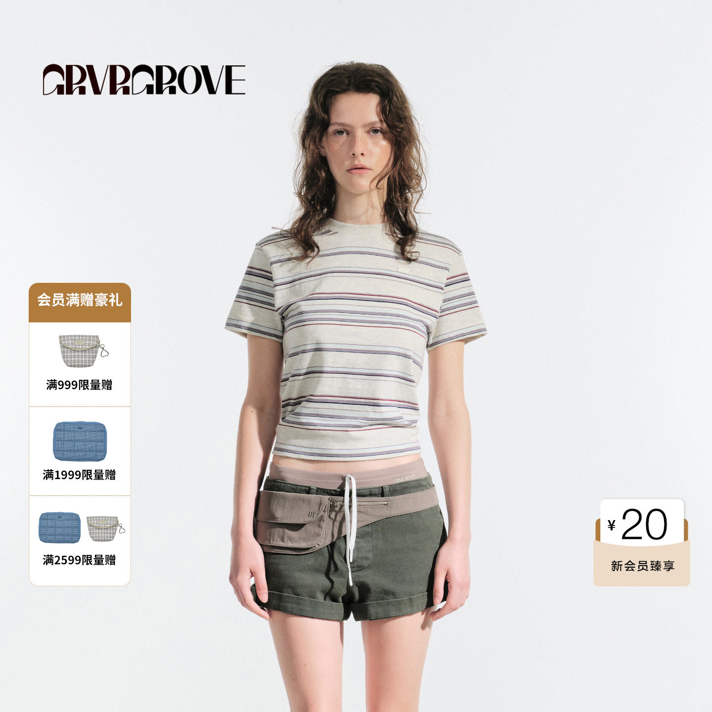 GROVE官方旗舰店夏季款女条纹短袖t恤宽松休闲韩版GM5TS0
