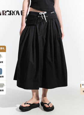 GROVE官方旗舰店HS夏日款梭织长半裙时尚休闲宽松GM5SK04M