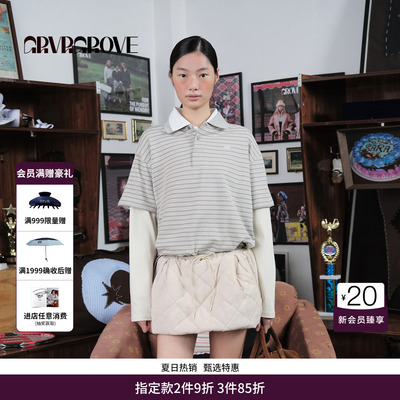 【博主同款】GRVR GROVE官方旗舰店假两件长袖T恤条纹女GCW5TS05
