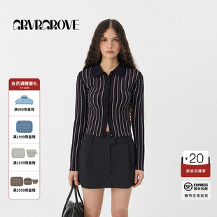 GROVE官方旗舰店2025PS春季款明星同款条纹针织开衫女GS5KN13C