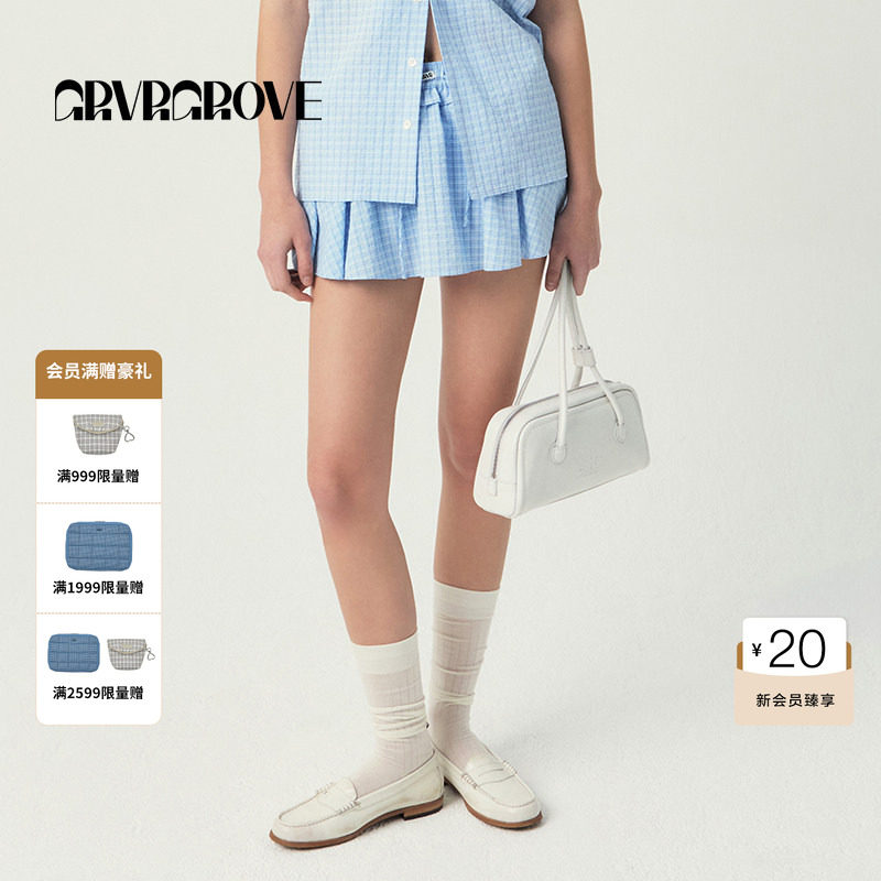 GROVE官方旗舰店SS春夏款女士格纹梭织裙裤 GS5SK19M