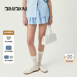 GROVE官方旗舰店SS春夏款 GS5SK19M 女士格纹梭织裙裤