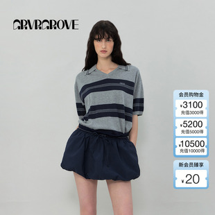 GROVE官方旗舰店2025SS春夏新款 宽松舒适GR5KN02C 女条纹针织短袖