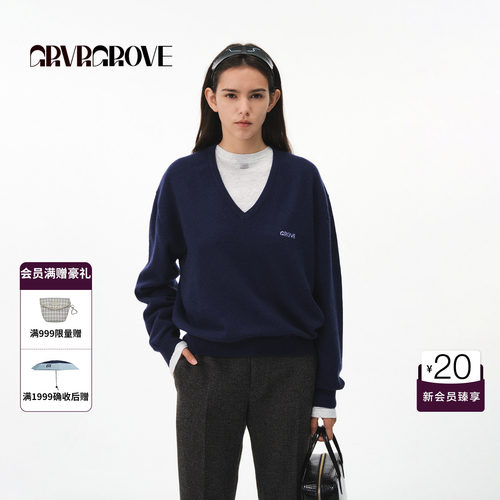 GRVR GROVE官方旗舰店2026FW秋季新款鸡心领长袖针织衫 GF26KNE19