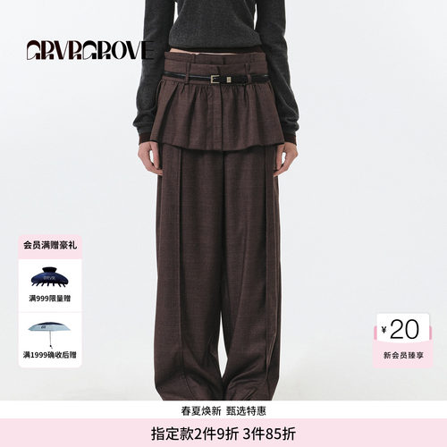 GROVE官方旗舰店 FW秋季款条纹梭织长裤女款韩直筒GF5PT01C