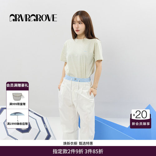 GRVR GROVE官方旗舰店女士SS春夏款条纹圆领短袖T恤 GCM5TS01