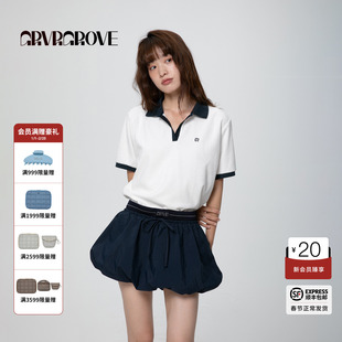 GROVE官方旗舰店2025春夏款女撞色毛巾布短袖polo衫t恤GCM5TS03