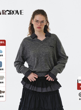 【明星同款】GROVE 2025FW秋季款假两件毛织长袖翻领 GF5KN01C