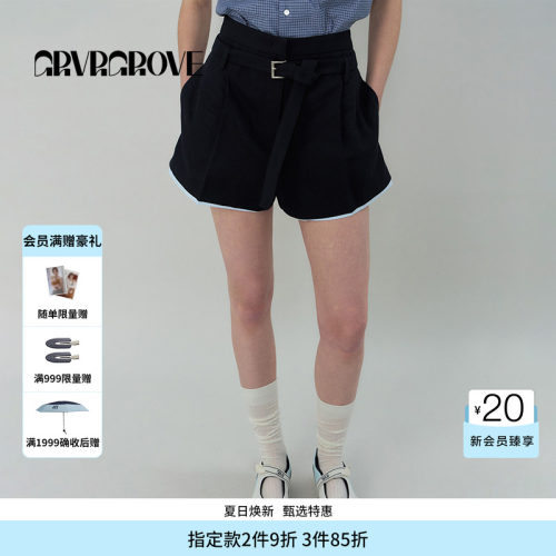 GROVE官方旗舰店SS春夏款女士假两件梭织短裤GS5PT26M