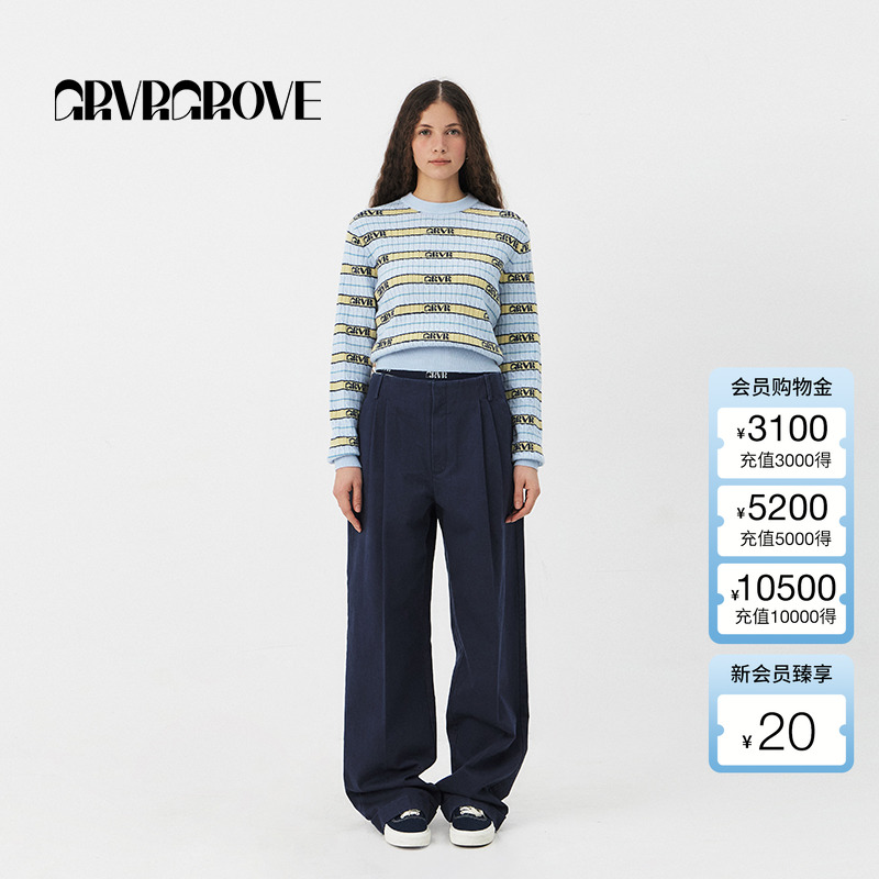GROVE官方旗舰店2025PS春季新款女士条纹针织套头衫休闲GS5KN09C