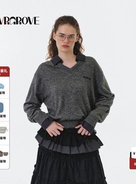 【明星同款】GROVE 2025FW秋季款假两件毛织长袖翻领 GF5KN01C