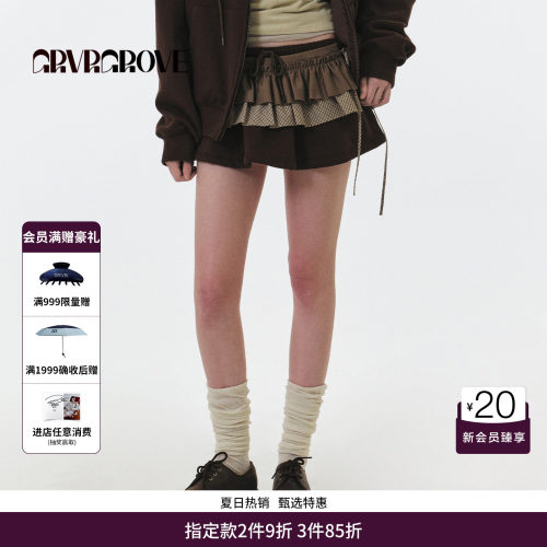 GRVR GROVE官方旗舰店 FW秋季款格纹梭织半裙韩系女款GF5SK05C