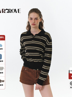【博主同款】GROVE 2025FW秋季款翻领条纹毛织长袖女款GF5KN07C