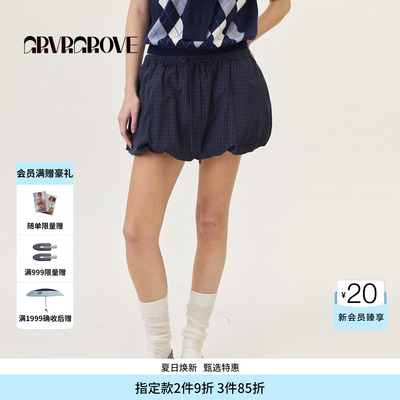GROVE官方旗舰店2026PS春季新款短款裙裤韩系格纹下装女GP26SKC62