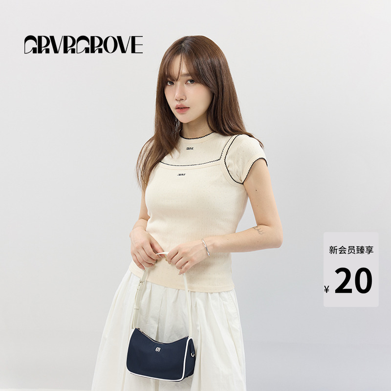 GROVE官方旗舰店2025SS春夏新款女士撞色边针织背心GCM5SL02