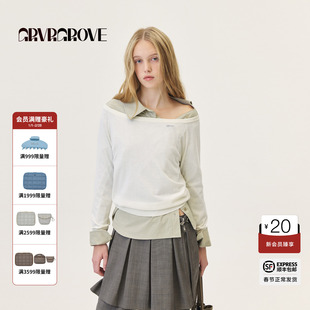GROVE官方旗舰店2026PS春季新款长袖毛衣一字肩领口提花GP26KNC31