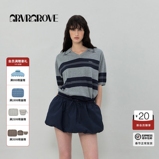 GROVE官方旗舰店2025SS春夏款女条纹针织短袖宽松舒适GR5KN02C