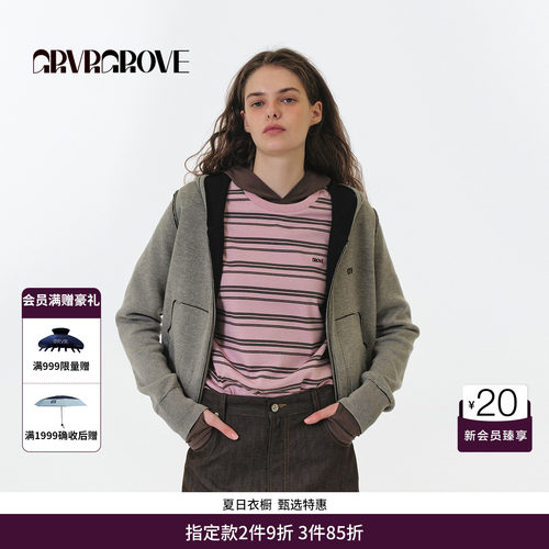 GRVR GROVE官方旗舰店 FW秋季款长袖带帽开衫外套拉链 GF5KN13J