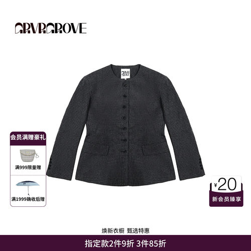 GRVR GROVE官方旗舰店 FW 秋季新品圆领外套复古格纹 GCF5CT01