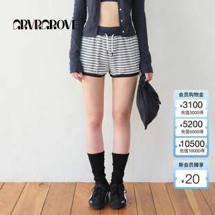 BM5PT01M 女复古撞色条纹针织短裤 GROVE官方旗舰店2025BS夏季 新款