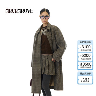 外套格纹女宽松大衣 新长款 GCW5CT01 2025WT冬季 GROVE官方旗舰店