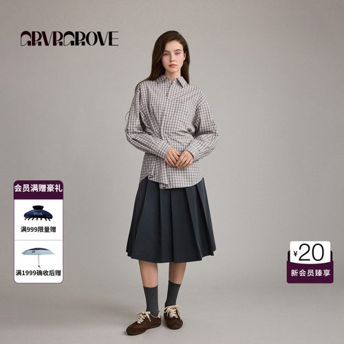 GRVR GROVE官方旗舰店26FW秋季新款复古格纹长袖衬衫GF26SHC60