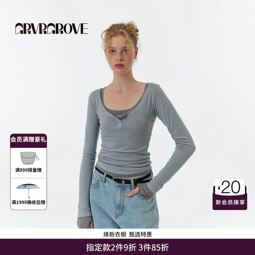 GRVR GROVE官方旗舰店 2025FW秋季款大圆领长袖T恤打底 GF5TS04M