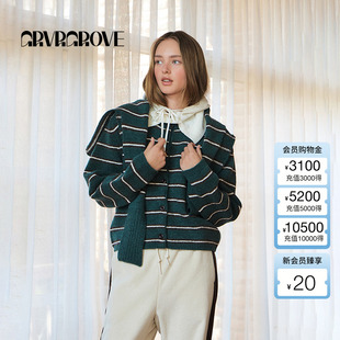 上衣 短款 GROVE官方旗舰店女士冬日限定费尔岛长袖 条纹毛织开衫