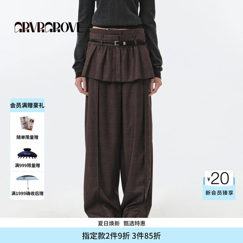 GROVE官方旗舰店 FW秋季款条纹梭织长裤女款韩直筒GF5PT01C