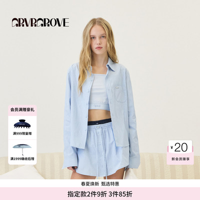 GROVE官方旗舰店2026PS春季新款长袖衬衫韩系条纹 GP26SHC07