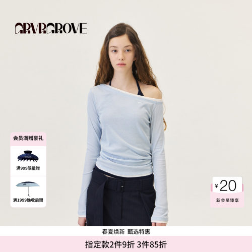 GROVE官方旗舰店2026PS春季新款假两件长袖T恤斜肩撞色GP26TSC30