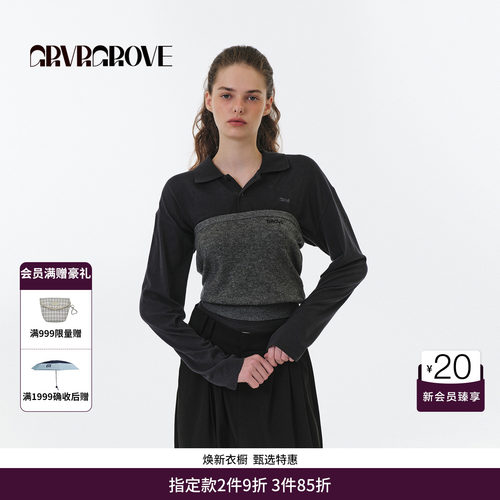 GRVR GROVE官方旗舰店 FW秋季款翻领长袖T恤女款 GF5TS06M