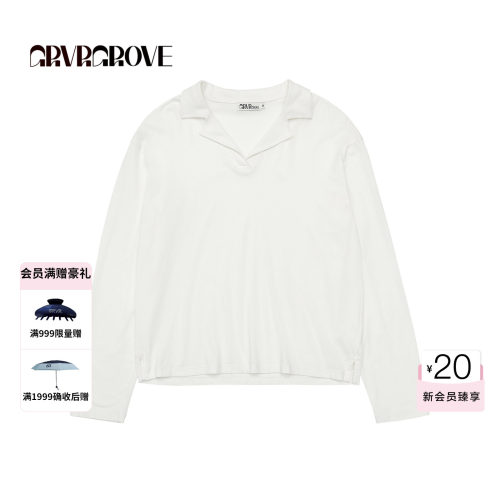 GROVE官方旗舰店2026PS春季新款长袖T恤纯色翻领韩系女 GP26TSC60