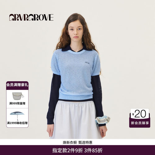 GRVR GROVE官方旗舰店2026PS春季短袖针织衫短款套头衫GP26TSC62