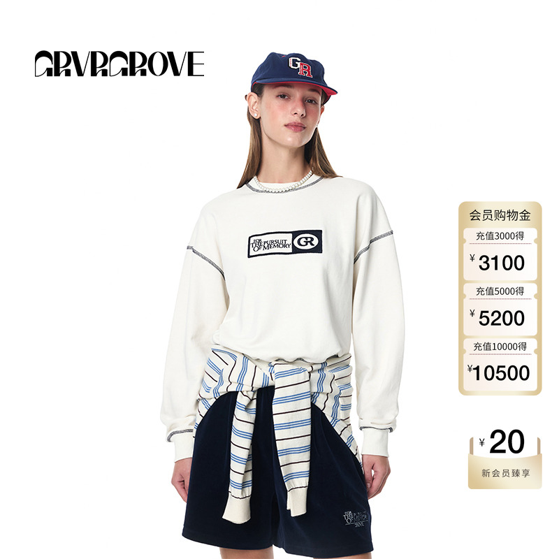 GROVE官方旗舰店女秋季新款长袖宽松学院风经典字母LOGO套头卫衣