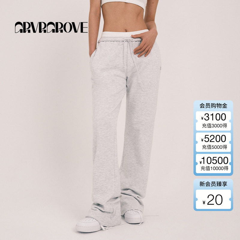 GROVE官方旗舰店女士春季款针织低腰经典微喇休闲长裤卫裤