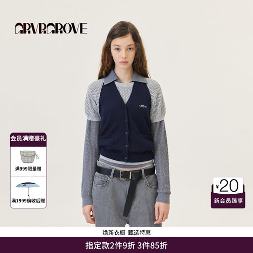 GRVR GROVE官方旗舰店26PS春季长袖针织衫韩系套头翻领GP26KNC65