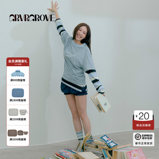 【林娜琏同款】GROVE 2026PS春季新款短袖T恤条纹拼色 GP26TSC21